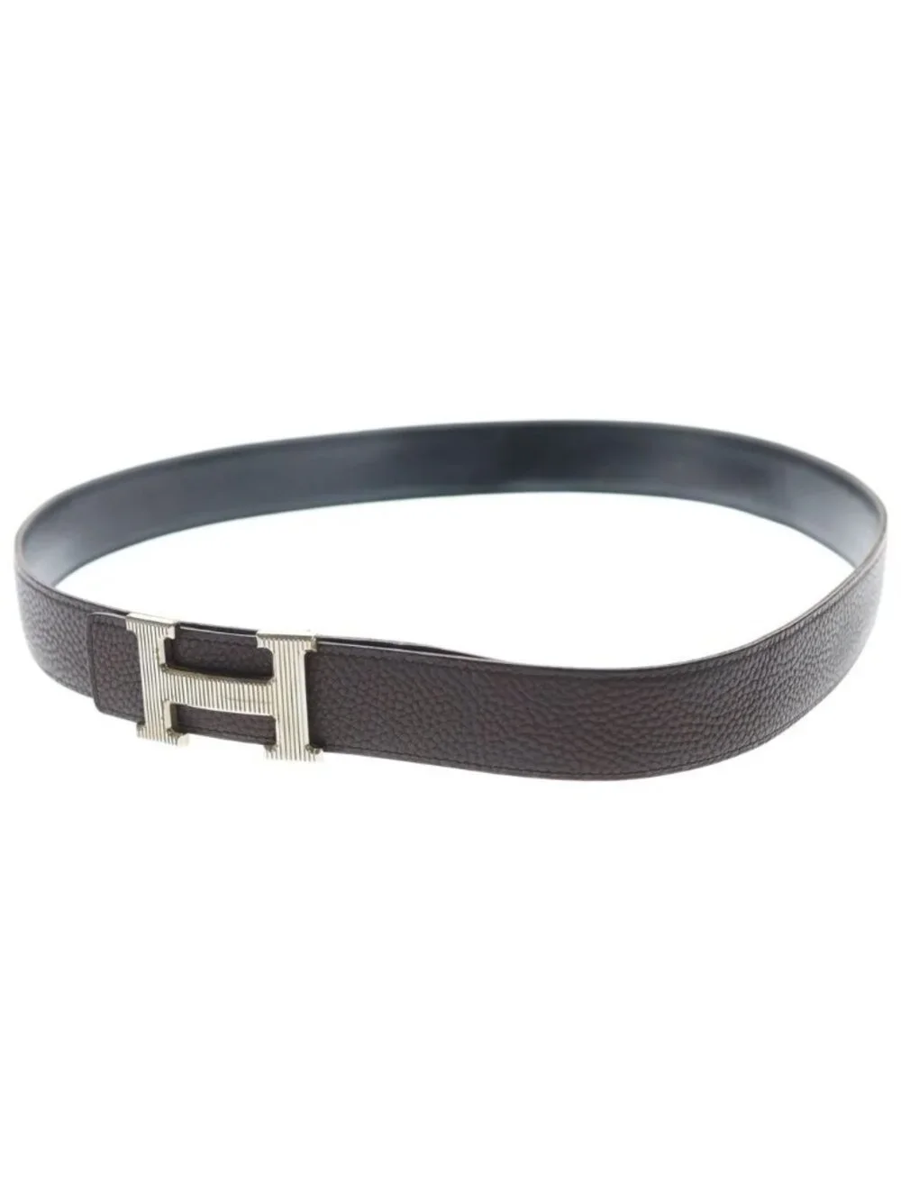 Hermes Constance Belt Reversible Leather Black Brown Silver